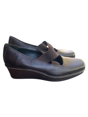 Donald J Pliner Womens Brown Leather Elastic Strap Wedge Shoes Size 11M Italy